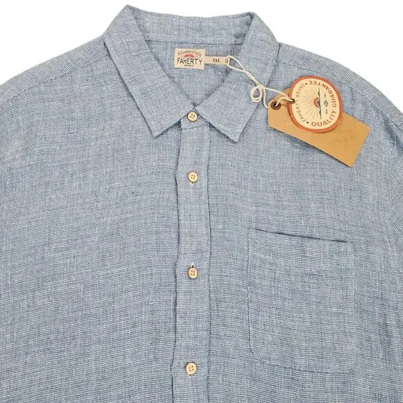 NWT Faherty Shirt Mens XXL Blue Linen Palma Short Sleeve Coastal Casual Nautical - Picture 4 of 11